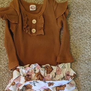 Floral pants and ribbed long sleeve onesie